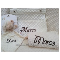 Pack Pack Manta Bordada Talega Y doudou con nombre