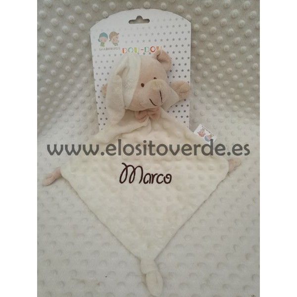 Doudou bebé bordado Topos osito crudo