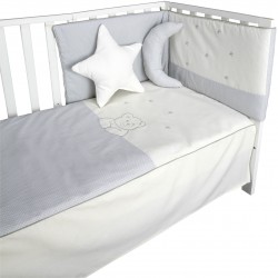 Conjunto de Cuna Gris Oso Estrellas Cojín Luna Estrella