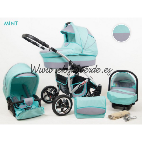 Largo 3 piezas Carro bebé Silver Gris Menta