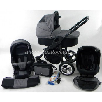 Carro de bebé Milano 3 piezas Gris Negro