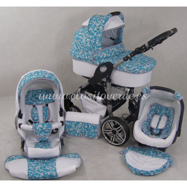 Carro de bebé Milano 3 piezas Turquesa Rameado