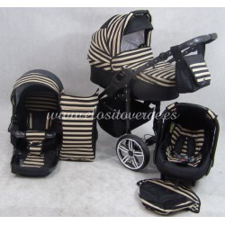 Carro de bebé Milano 3 piezas Rayas Negras y Camel