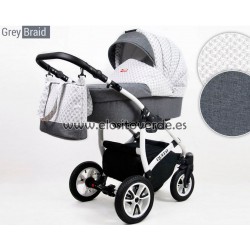 Queen Carro de bebé 3 en 1 gris trenzado