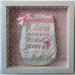 Cuadro natalicio pañal personalizado niña con datos de...