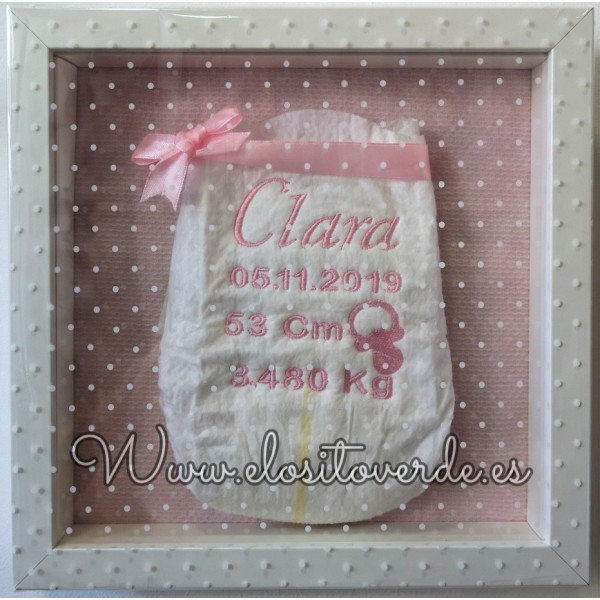 Cuadro natalicio pañal personalizado niña con...