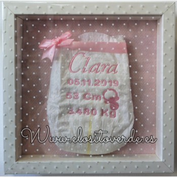 Cuadro natalicio pañal personalizado niña con datos de nacimiento