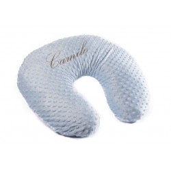 Cojín de lactancia azul topitos con nombre