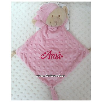 Doudou bebé bordado Topos osito rosa