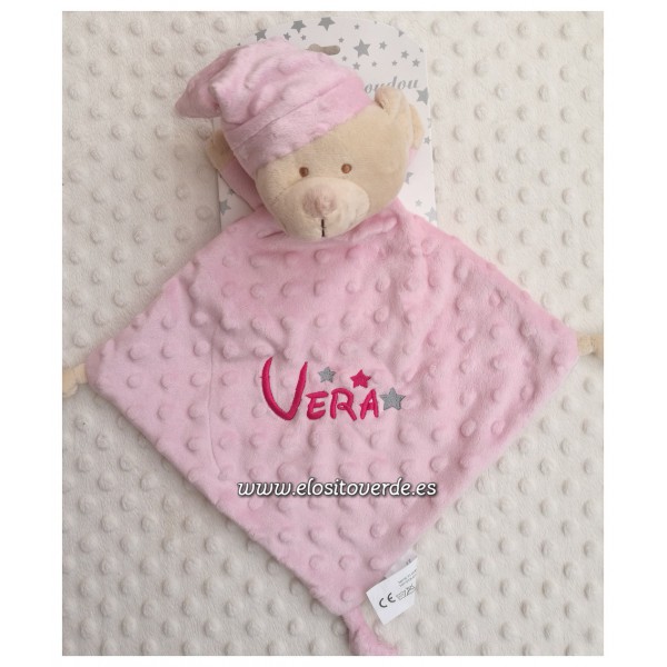 Doudou bebé bordado Topos osito rosa