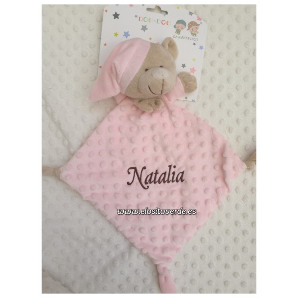 Doudou bebé bordado Topos osito rosa