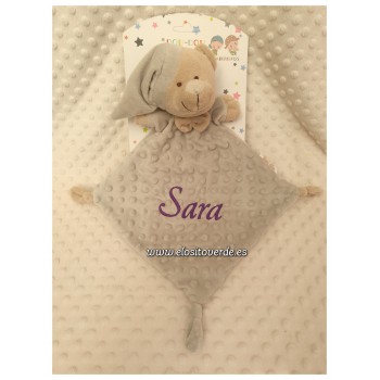 Doudou bebé bordado Topos osito Gris