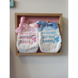 Cuadro natalicio pañal personalizado celeste