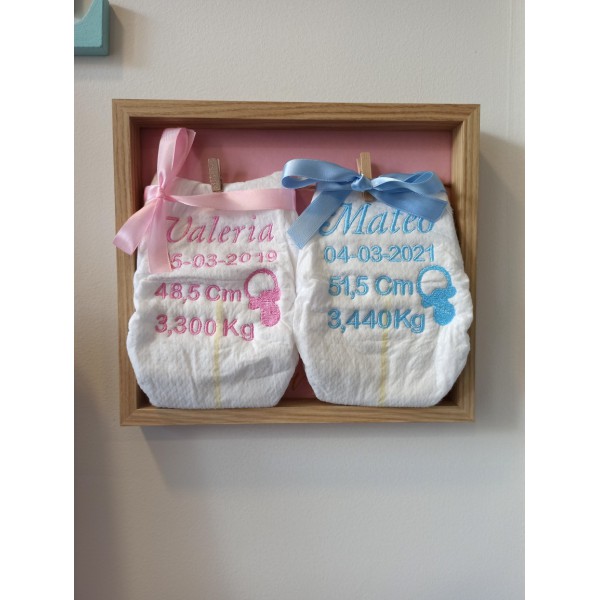 Cuadro natalicio pañal personalizado celeste