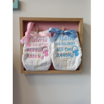 Cuadro natalicio pañal personalizado celeste