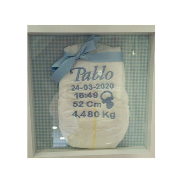Cuadro natalicio pañal personalizado celeste