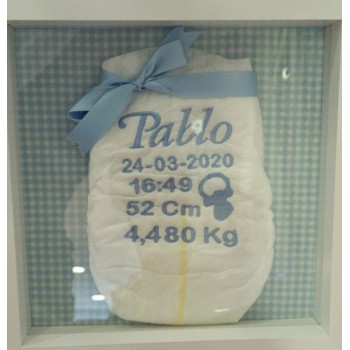 Cuadro natalicio pañal personalizado celeste