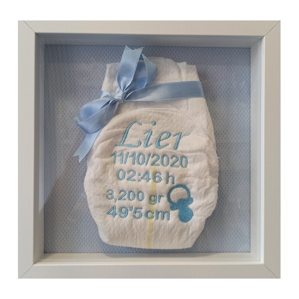 Cuadro natalicio pañal personalizado celeste