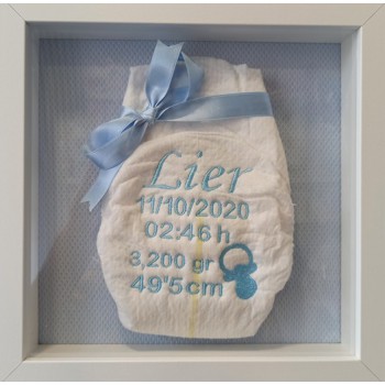 Cuadro natalicio pañal personalizado celeste