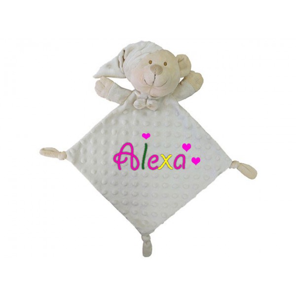 Doudou bebé bordado Topos osito Gris