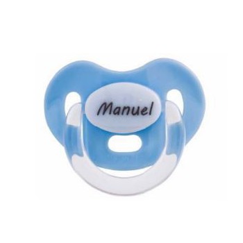 Chupete azul con nombre personalizado