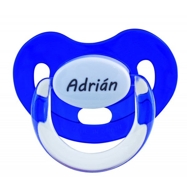 Chupete azul electrico con nombre personalizado