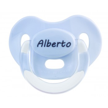 Chupete blanco con nombre personalizado