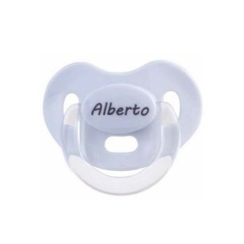 Chupete blanco con nombre personalizado
