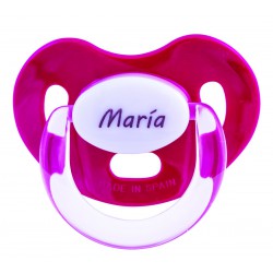 Chupete fucsia con nombre personalizado