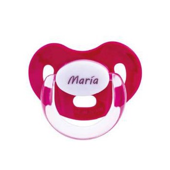 Chupete fucsia con nombre personalizado