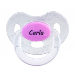 Chupete purpurina rosa con nombre personalizado