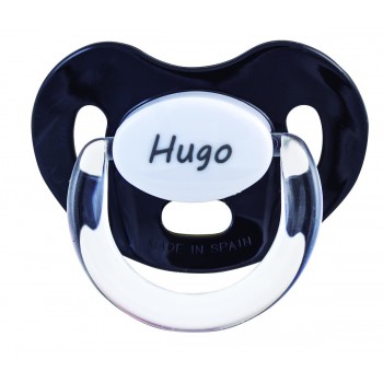 Chupete negro con nombre personalizado