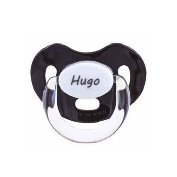 Chupete negro con nombre personalizado