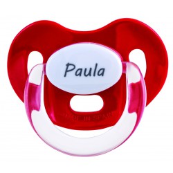 Chupete rojo con nombre personalizado