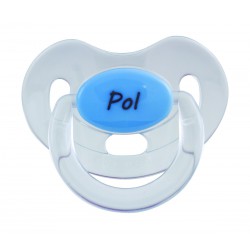 Chupete  transparente azul celeste con nombre personalizado