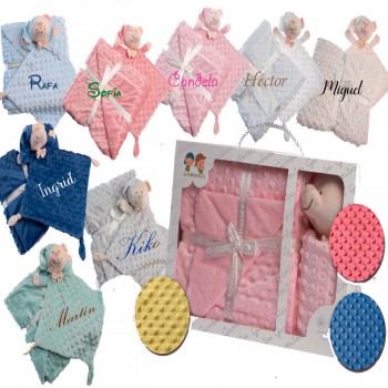 Conjunto Manta Topitos  Doudou bordada con nombre
