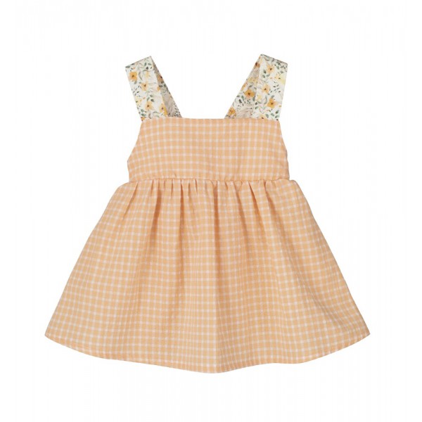 Vestido Pimpinela Melocotón Cuadro Flores...