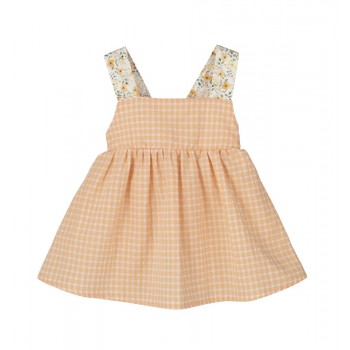 Vestido Pimpinela Melocotón Cuadro Flores Calamaro 18 meses a 5 años