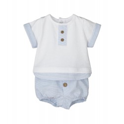 Traje Algodón Melisa Calamaro Celeste Rayas  3 a 24 meses