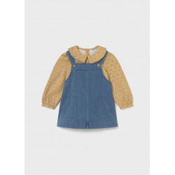 Conjunto de Vestido Peto Vaquero y Blusa Estampada Ocre...