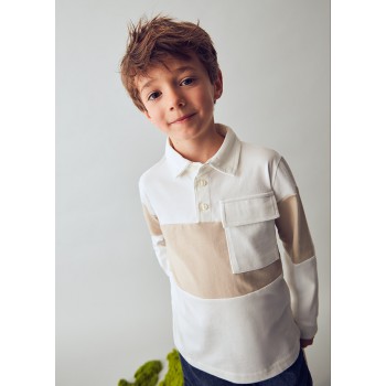 Polo Manga Larga con Bolsillo para Niño – Colores Nata y Camel Tallas 2 a 6 años