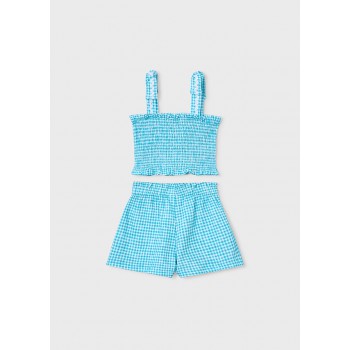 Traje 2 Piezas Niña Cuadro Vichy Azul Pacífico - Zigzag y Bolsillos 2-6 años