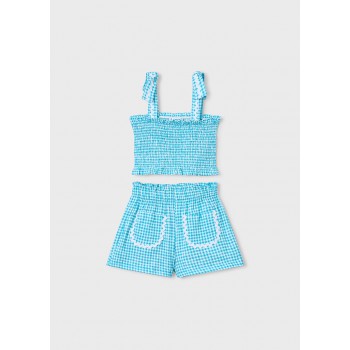 Traje 2 Piezas Niña Cuadro Vichy Azul Pacífico - Zigzag y Bolsillos 2-6 años