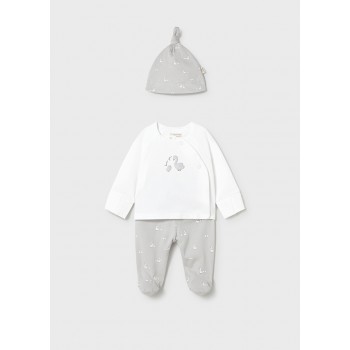 Conjunto Bebé 3 Piezas Colección Ocas | Chaqueta Cruzada, Pantalón y Gorro 1 mes a 4 meses