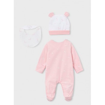 Conjunto Bebé Colección Ocas | Pelele con Mangas Manopla, Gorro Orejitas y Babero Impermeable