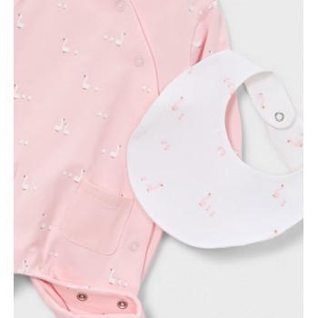 Conjunto Bebé Colección Ocas | Pelele con Mangas Manopla, Gorro Orejitas y Babero Impermeable
