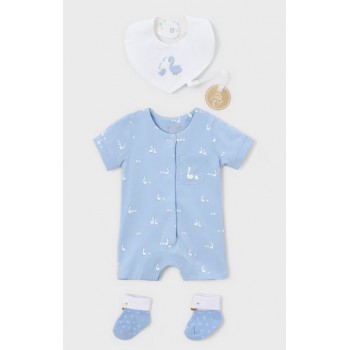 Conjunto Bebé Mayoral Colección Ocas Celeste | Pelele, Calcetines y Babero Chupetero
