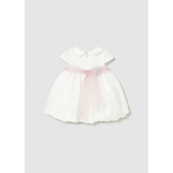 Vestido de Ceremonia Niña con Tul Bordado Floral y Fajín Rosa | Tallas 4 a 18 Meses