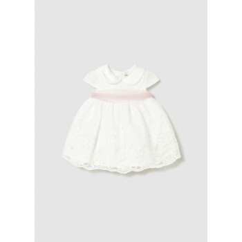 Vestido de Ceremonia Niña con Tul Bordado Floral y Fajín Rosa | Tallas 4 a 18 Meses