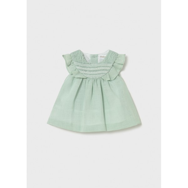 Vestido de Lino Bebé Niña Verde Agua - Detalles...
